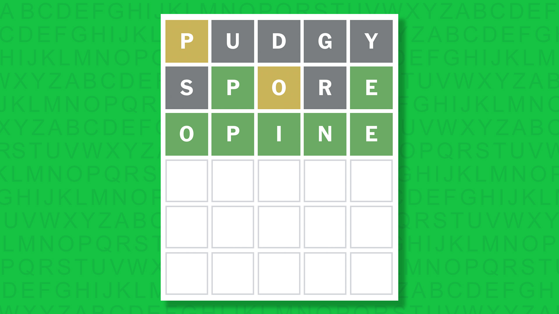 Ответ NYT Wordle для игры 1613 на зеленом фоне