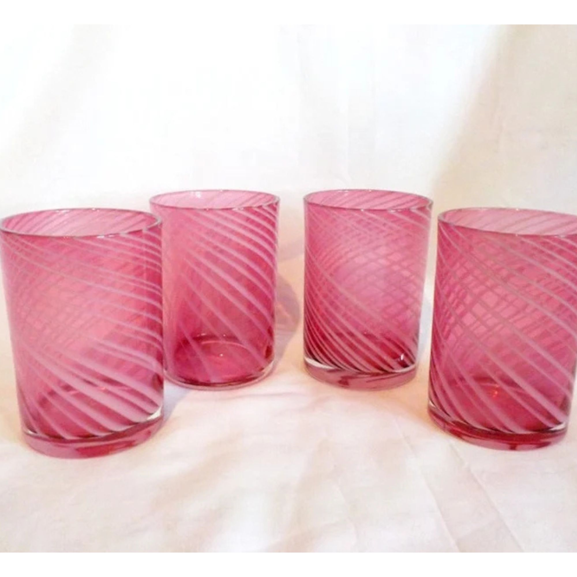 4 Vintage Fenton Cranberry Opalescent Spiral Optic Tumblers 8oz 4&quot; Tall