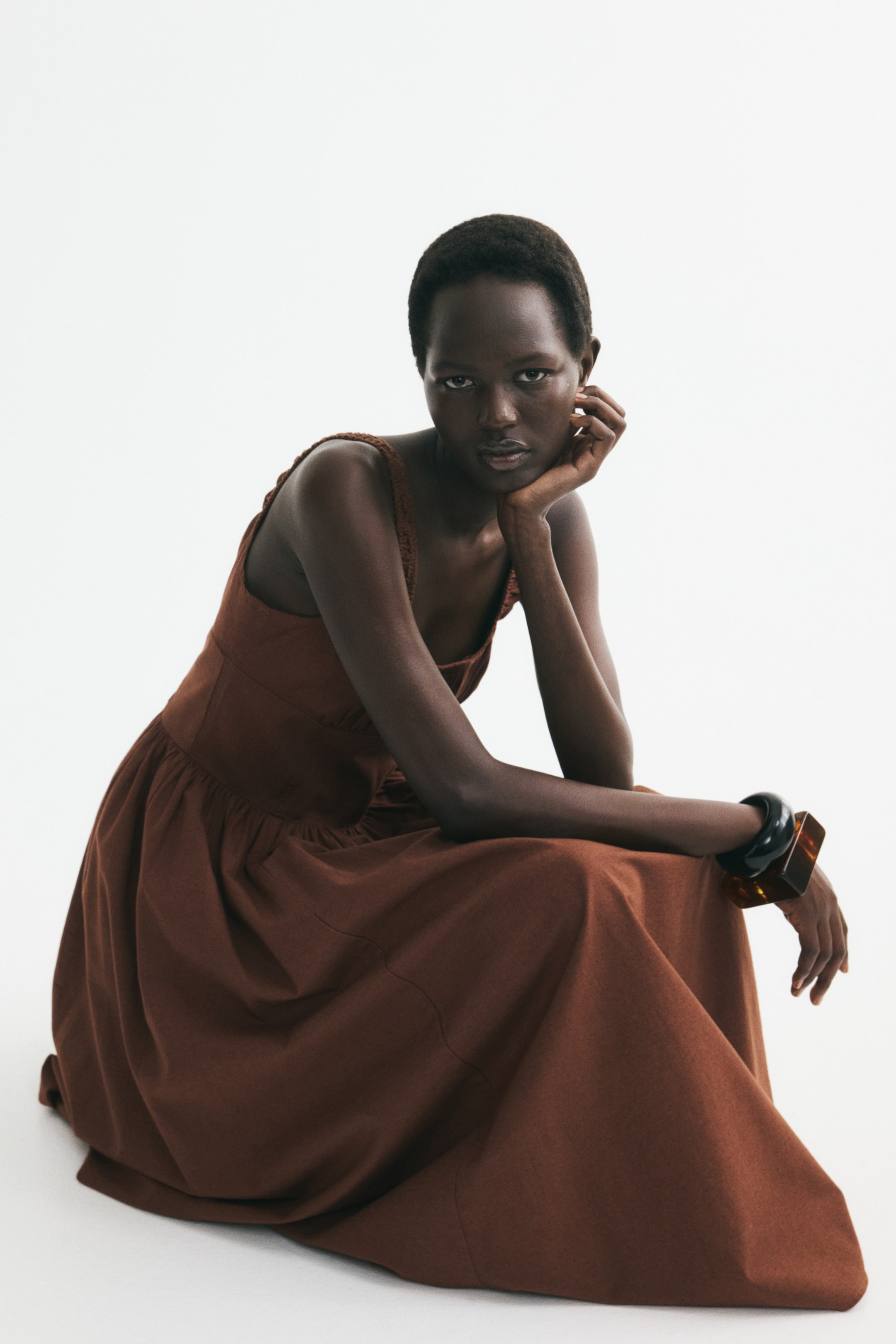Ruched Linen-Blend Dress