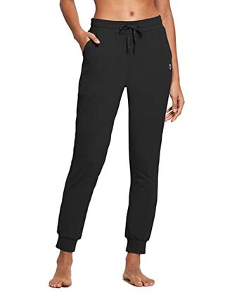 BALEAF Women's Sweatpants Joggers Cotton Yoga Lounge Sweat Pants Casual Running Tapered Pants with Pockets Black Size S