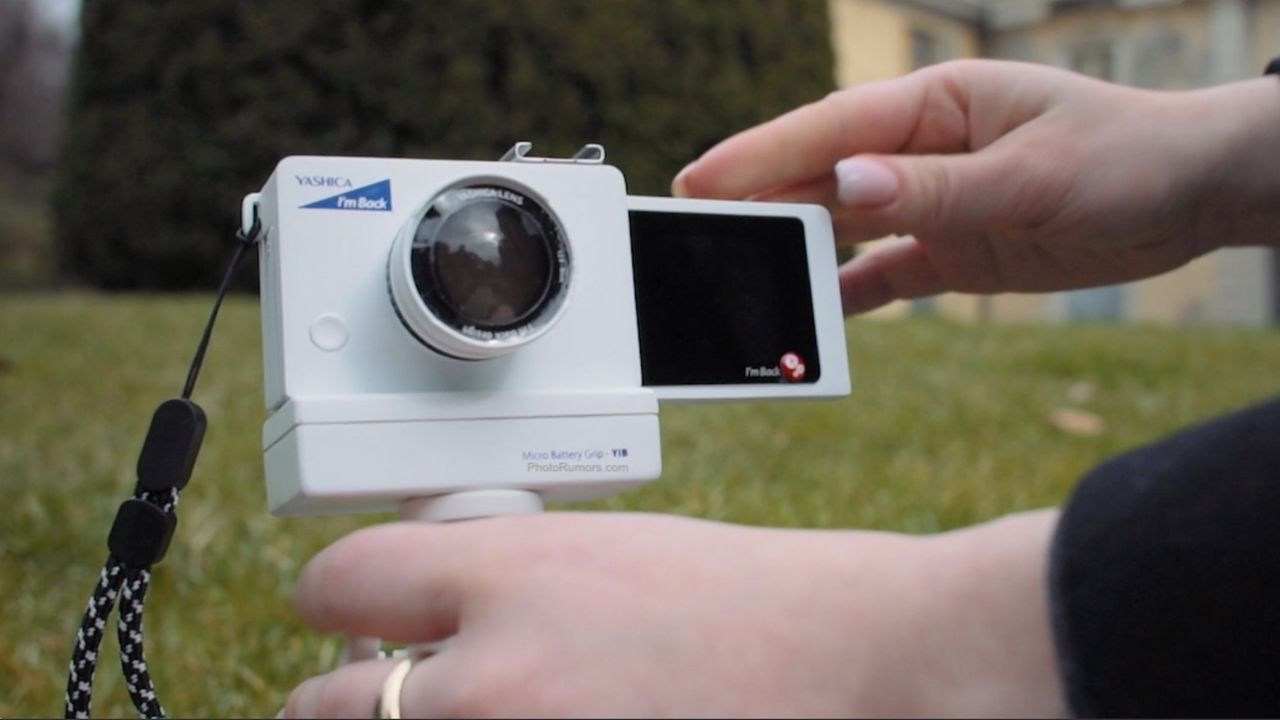 Micro Mirrorless Yashica I'm Back camera with screen flipped around