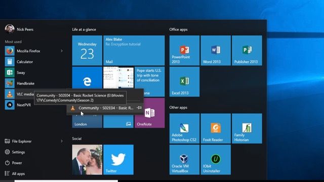 Windows 10 Start menu