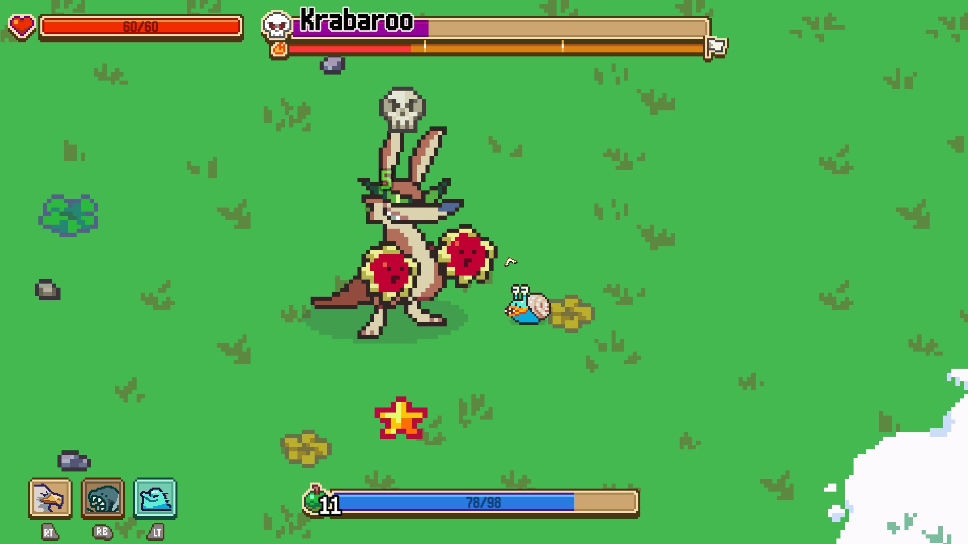 Fighting the Krabaroo boss in Everything is Crab.