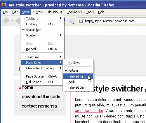 Switch styles with CSS: FireFox page style function