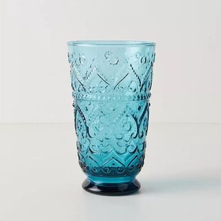 blue glass tumbler