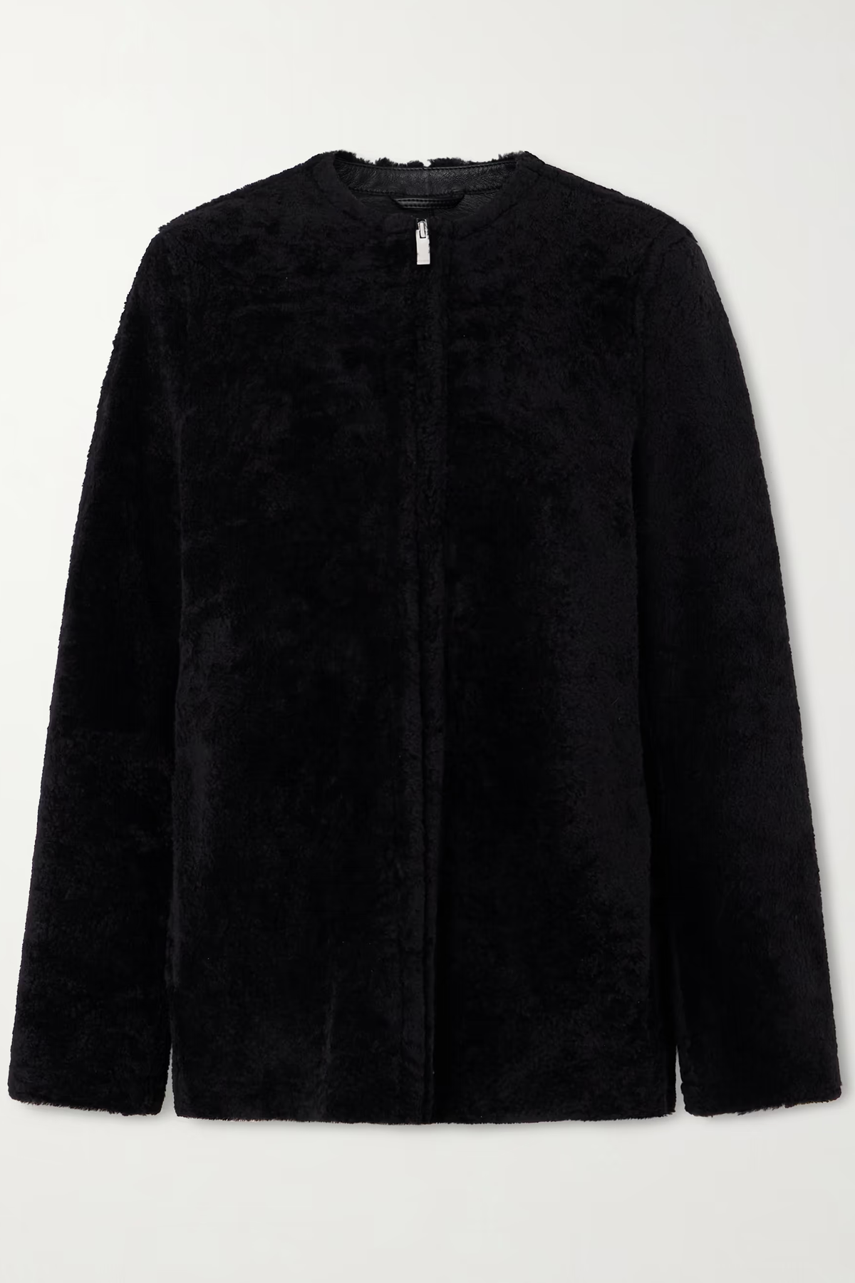Collarless Shearling Coat