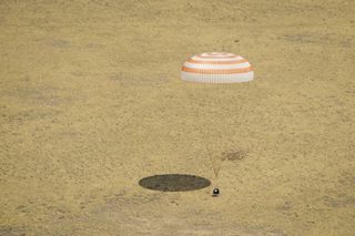 The Soyuz TMA-03M spacecraft is seen as it lands on Sunday, July 1, 2012.