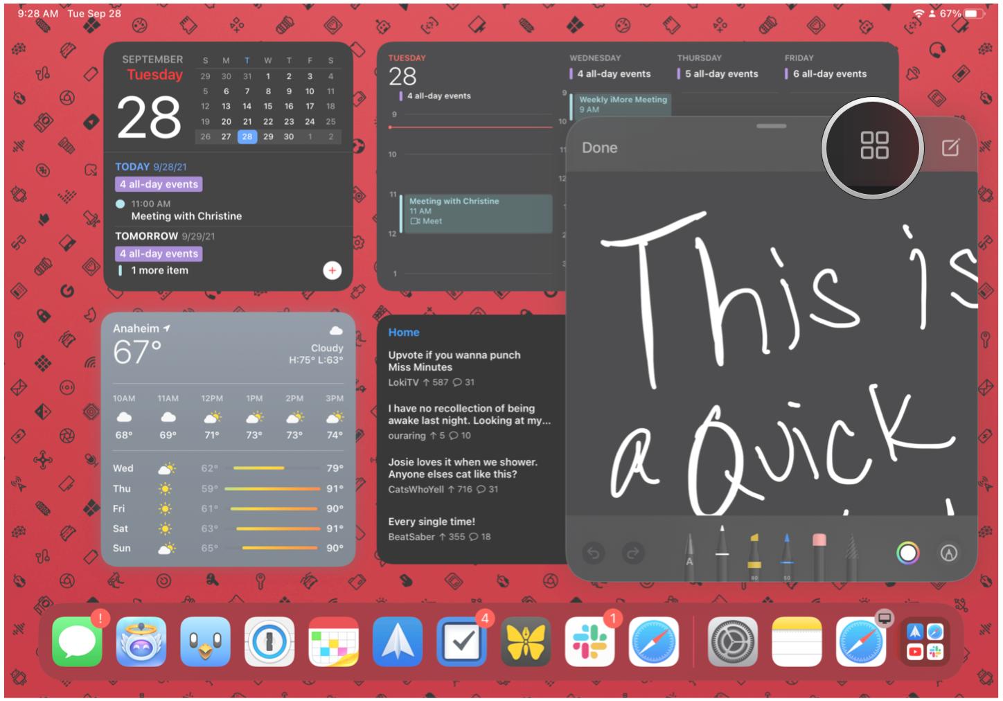 View your saved Quick Notes in iPadOS 15 by showing: Tap the Quick Notes button in the Quick Notes box to jump immediately to all of your saved Quick Notes. You can also swipe left and right in the Quick Note box to go through them all one-by-one