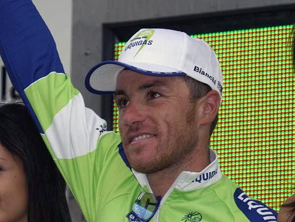 Luca Paolini (Liquigas) smiles on the podium