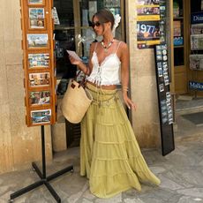 Kezia Cook wearing tiered maxi skirt