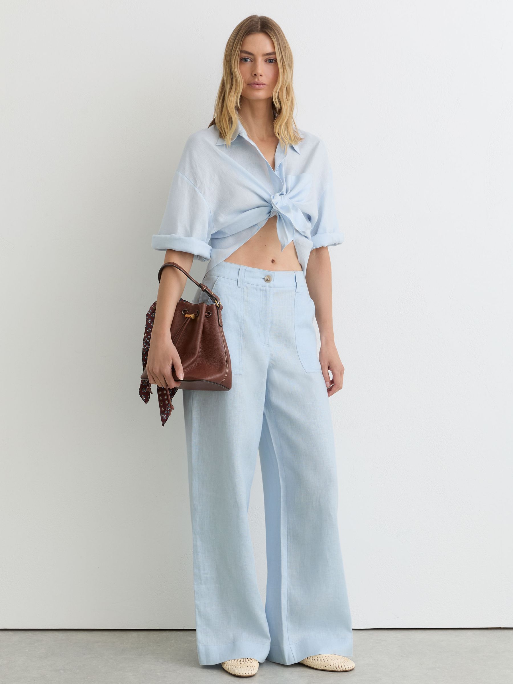 Linen Wide-Leg Trousers in Dusty Blue - Size 4 R