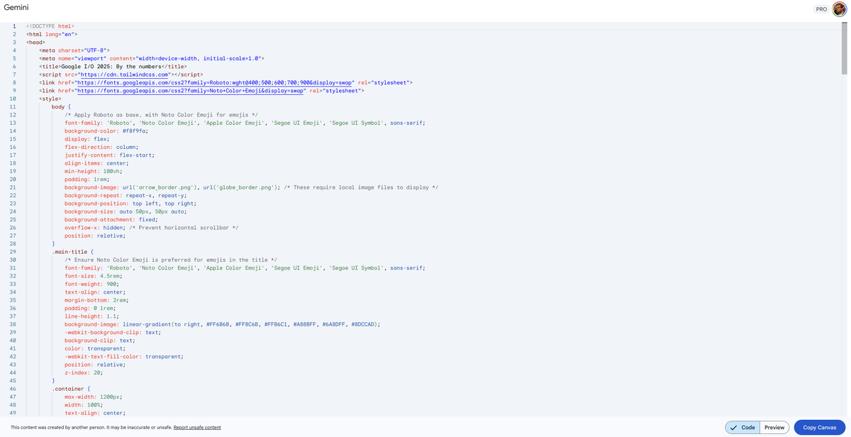 A screenshot of the Gemini web app for Google I/O highlights.