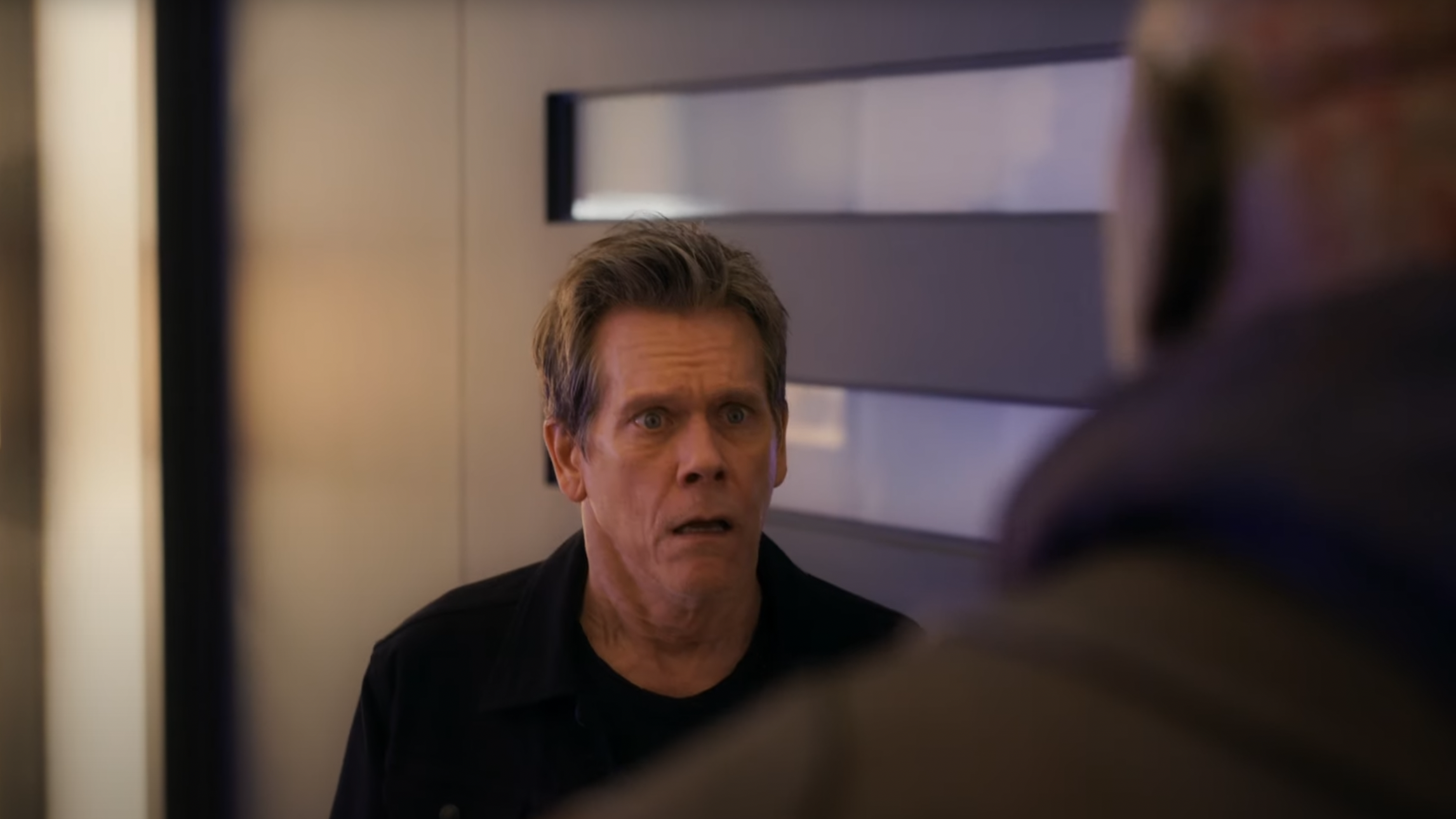 Kevin Bacon looking scared in the Guardians of the Galaxy Holiday Special