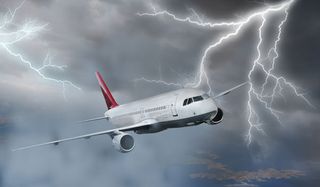 plane flying throught a storm