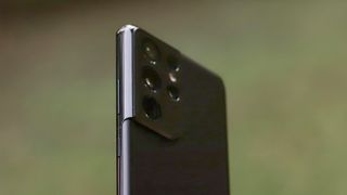 A close-up of the camera block on a Samsung Galaxy S21 Ultra