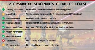 MechWarrior 5 PC features checklist
