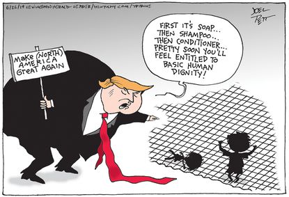 Political Cartoon U.S. Trump Basic Human Dignity Migrant Children Soap