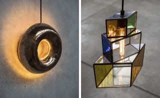 Hand-forged copper sconce ,stained-glass light