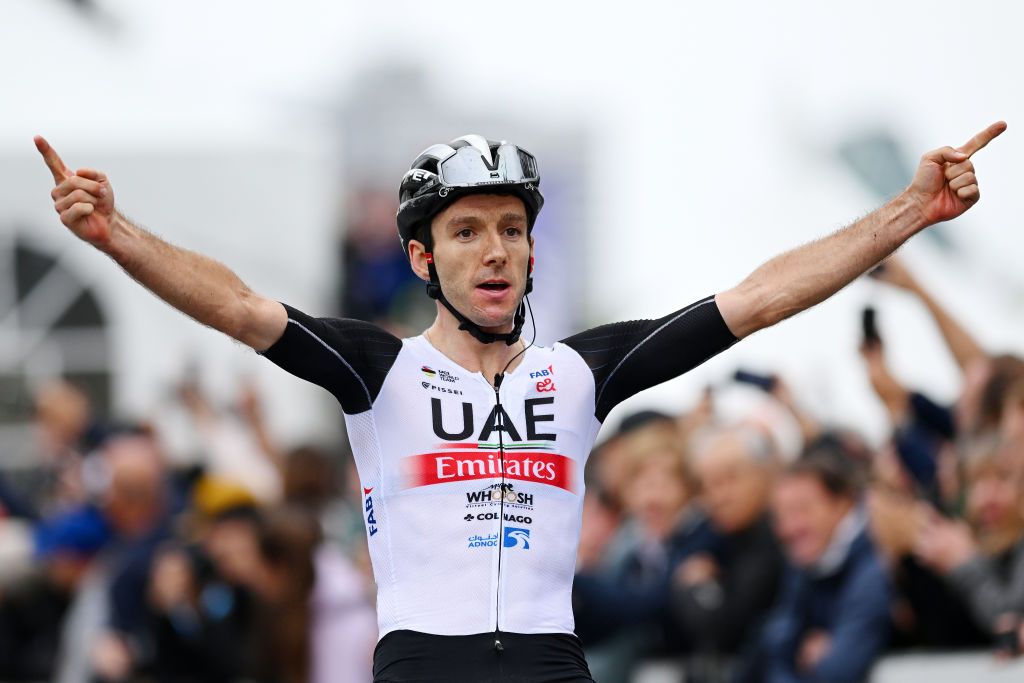 MONTREAL QUEBEC SEPTEMBER 10 Adam Yates of Great Britain and UAE Team Emirates celebrates at finish line as race winner during to the 12th Grand Prix Cycliste de Montreal 2023 a 2214km one day race from Montreal to Montreal UCIWT on September 10 2023 in Montreal Quebec Photo by Dario BelingheriGetty Images
