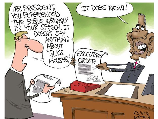 Obama cartoon executive order Bible speech