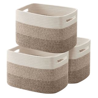 A stack of three storage baskets