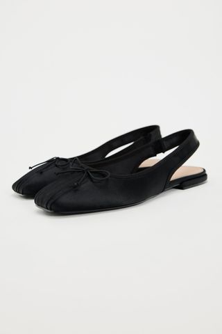 Satin Ballet Flats With Bow Detail