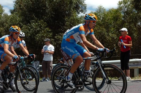 Matt Wilson leads his Garmin-Transitions teammate Cameron Meyer