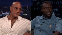 From L to R: Dwayne Johnson on The Tonight Show Starring Jimmy Fallon, Kevin Hart on Jimmy Kimmel Live.