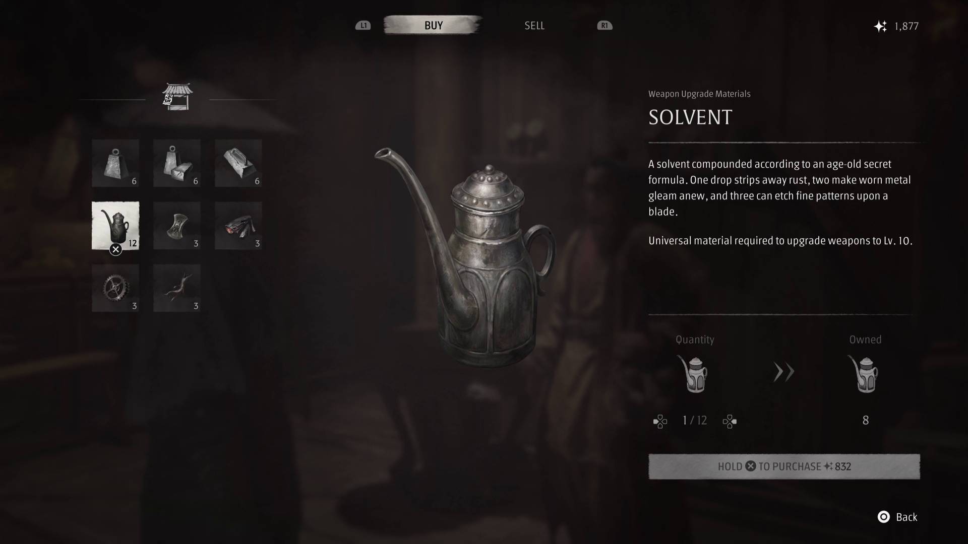 Phantom Blade Zero Solvent upgrade material in shop