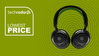 The SteelSeries Arctis Nova 7X against a lime green background. White text reads: techradar Lowest Price.