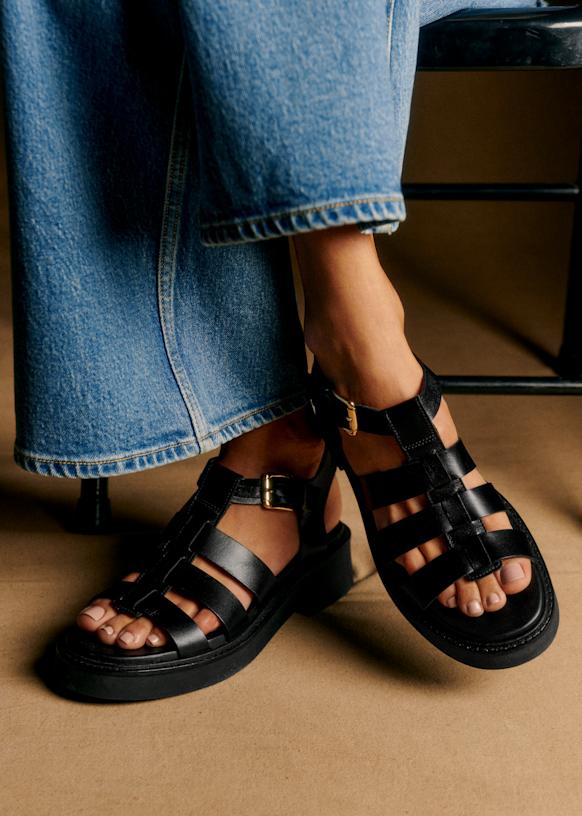 Allie Low Sandals - Smooth Black - Bovine Leather - S&amp;eacute;zane