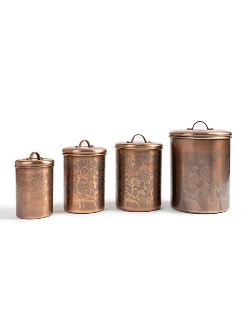 Set of 4 Canisters Etched Stainless Steel