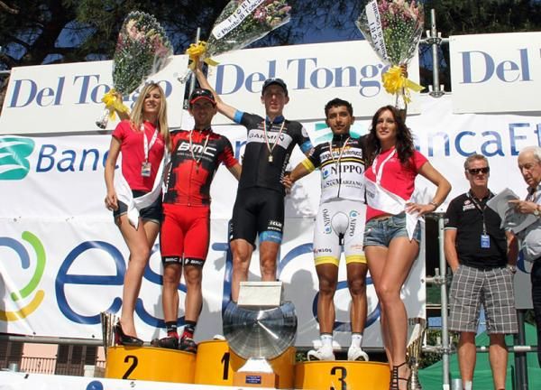 2011 Giro della Toscana podium: Mauro Santambrogio, 2nd; Dan Martin, 1st; Miguel Rubiano, 3rd.