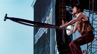 NIJMEGEN, NETHERLANDS - JULY 2: Steven Tyler of Aerosmith performs live on stage at Goffertpark on July 2, 1999 in Nijmegen, Netherlands. (Photo by Paul Bergen/Redferns)
