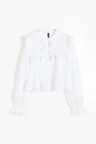 H&M, Tie-Detail Ruffle-Trimmed Blouse