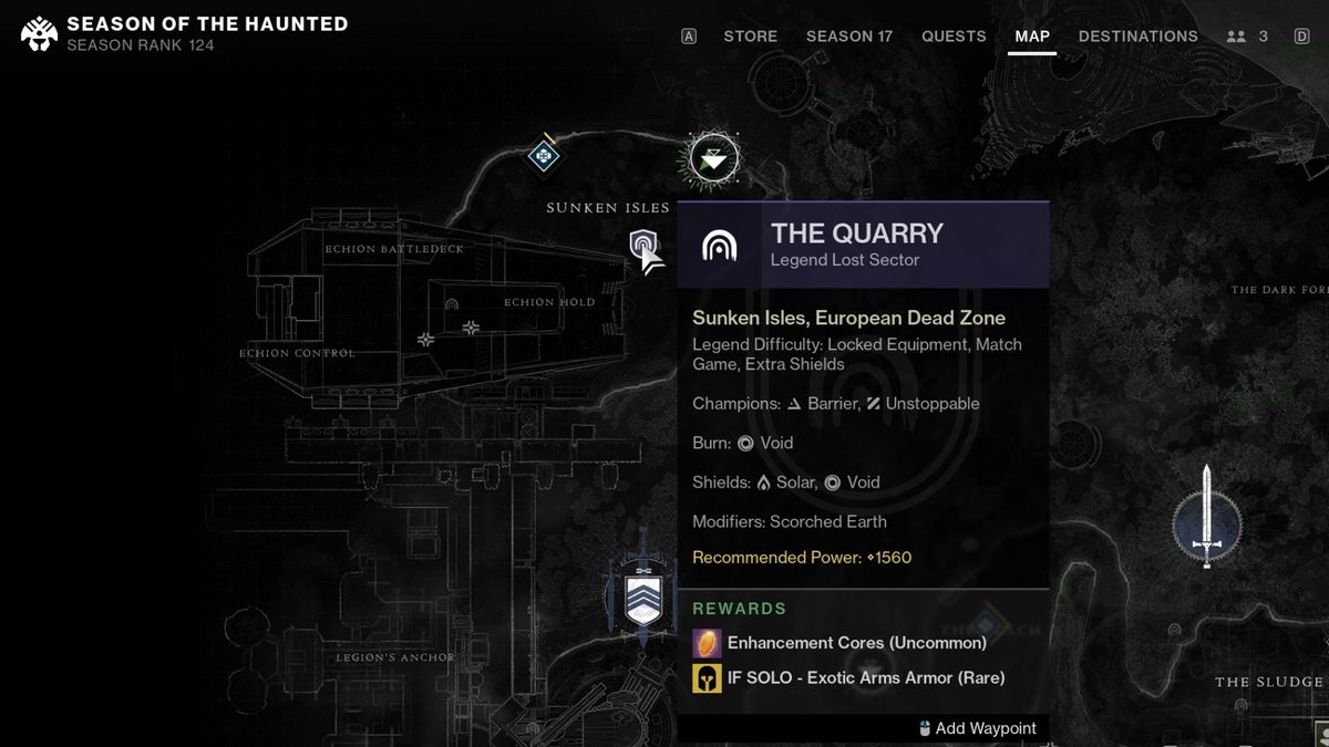 Destiny 2 The Quarry location on EDZ map