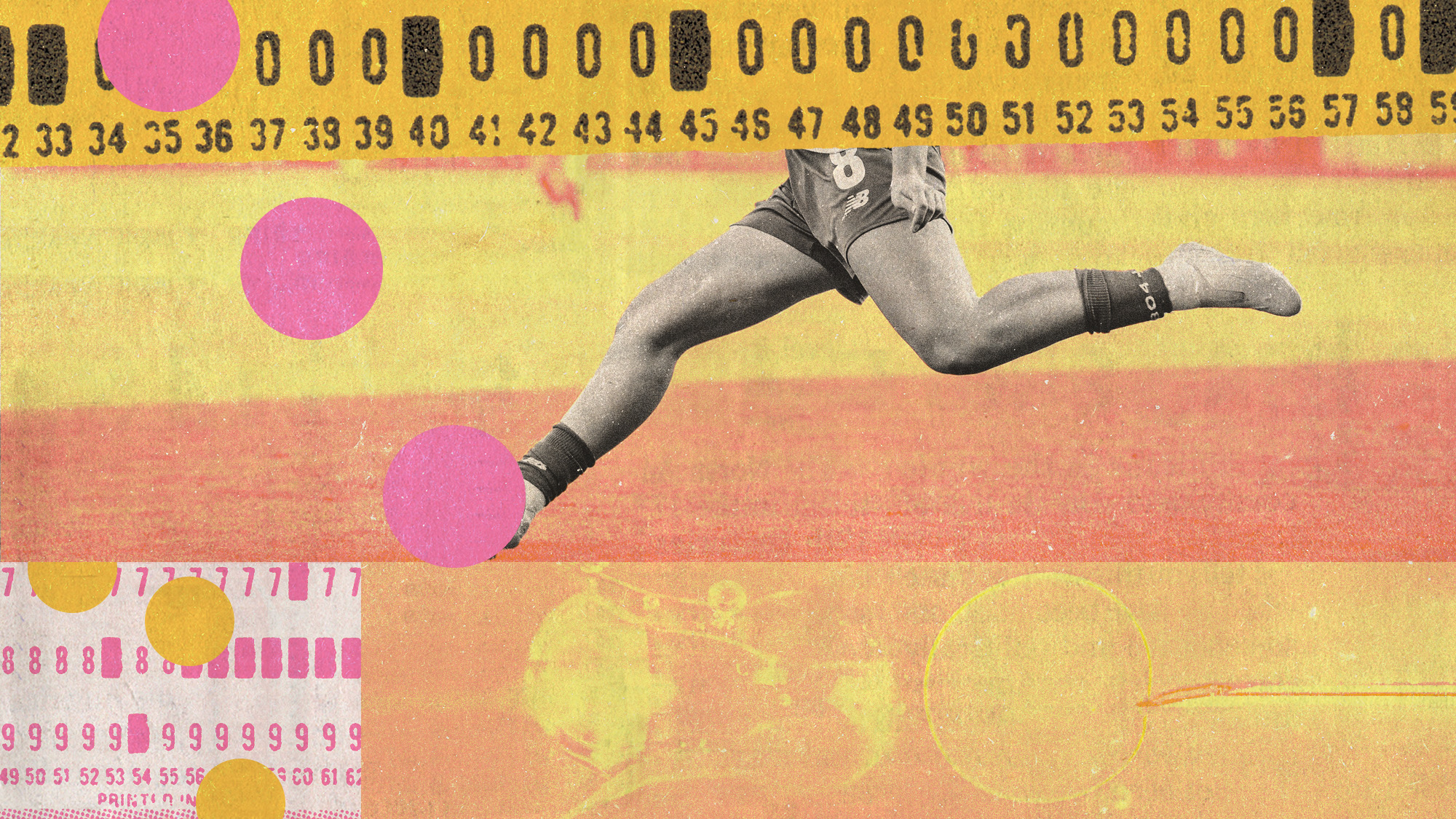 Photo collage of a female footballer in action, and imagery relating to IVF