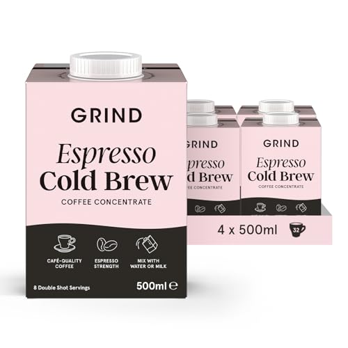Grind Espresso Cold Brew Coffee Concentrate &amp;ndash; Pack of 4 &amp;ndash; Double Shot &amp;ndash; Iced Coffee &amp;ndash; Cocktail Mix for Espresso Martini &amp;ndash; Specialty Grade &amp;ndash; Barista Quality