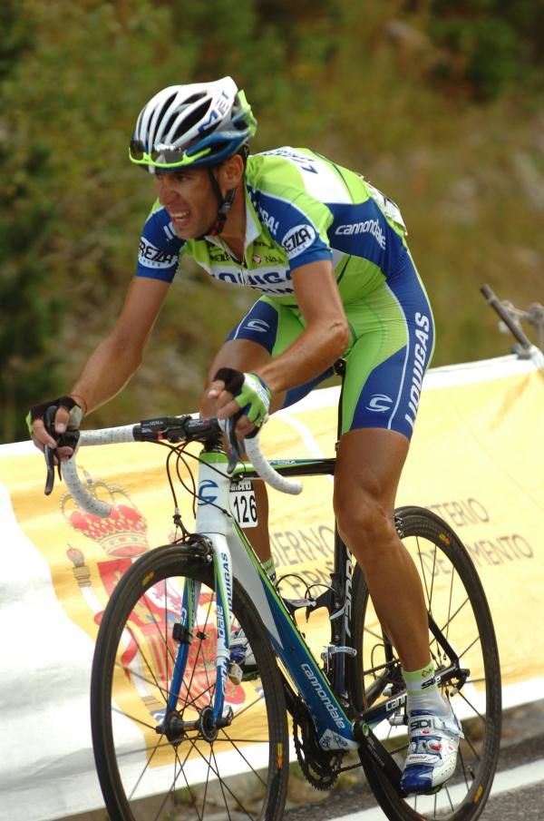 Vincezo Nibali (Liquigas-Doimo) wilted slightly towards the top of the climb.