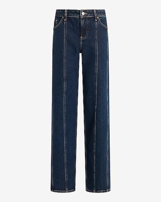 Express, Low Rise Dark Wash Center Seam 50/50 Rigid Stretch Relaxed Straight Jeans