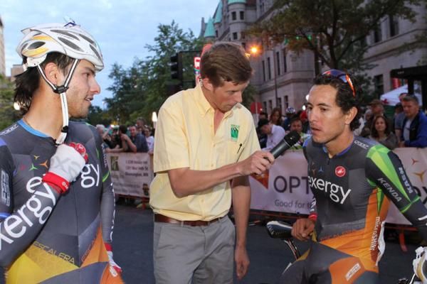 Carlos Alzate speaks to the press after winning stage 2