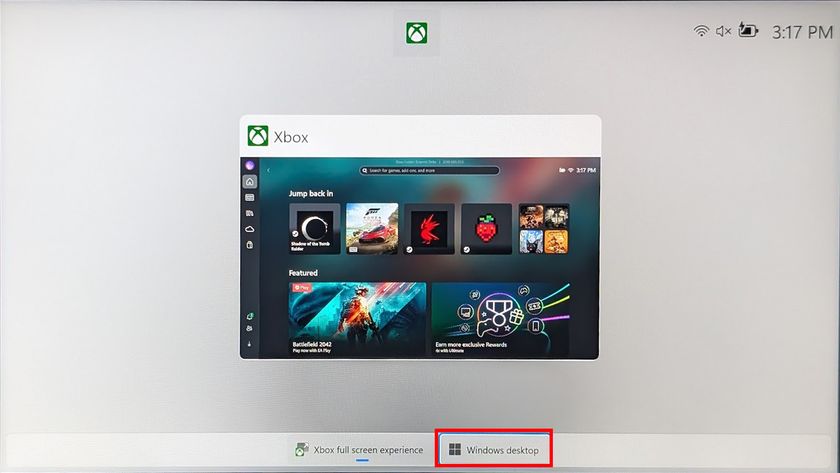 A screenshot taken on Xbox Ally X showing Windows Desktop selected under the Xbox full screen experience.