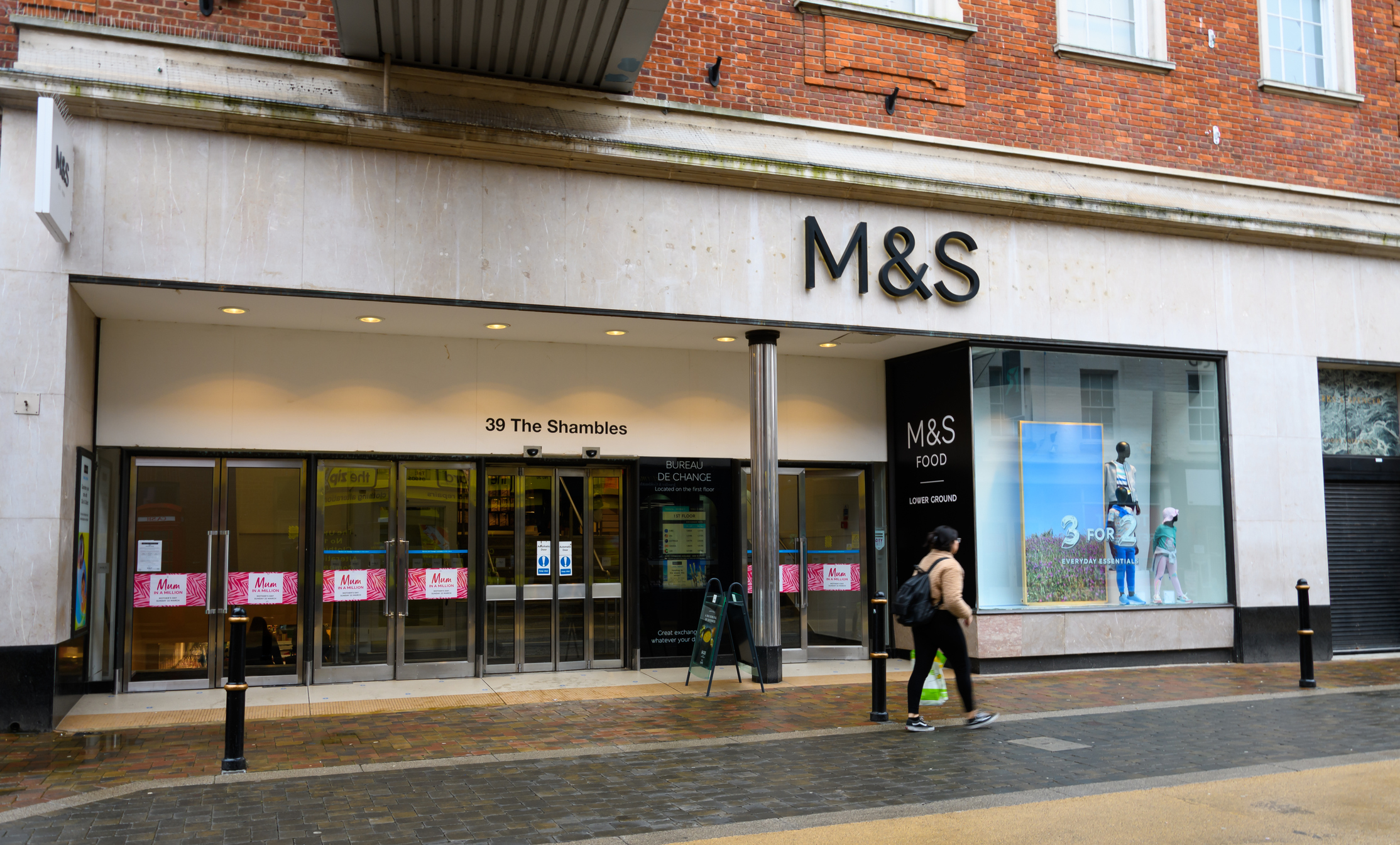 The frontage of Marks and Spencer Department store on The Shambles in Worcester