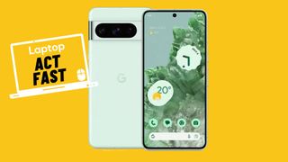 Mint green Pixel 8 Pro against orange background