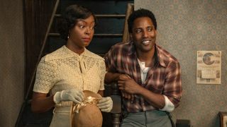 Danielle Deadwyler as Berniece and John David Washington as Boy Willie in The Piano Lesson.