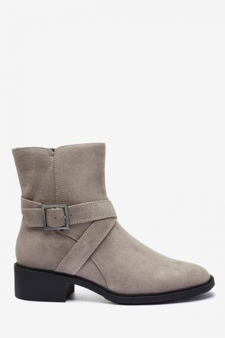 Grey forever comfort cross strap biker boots, £38, Next