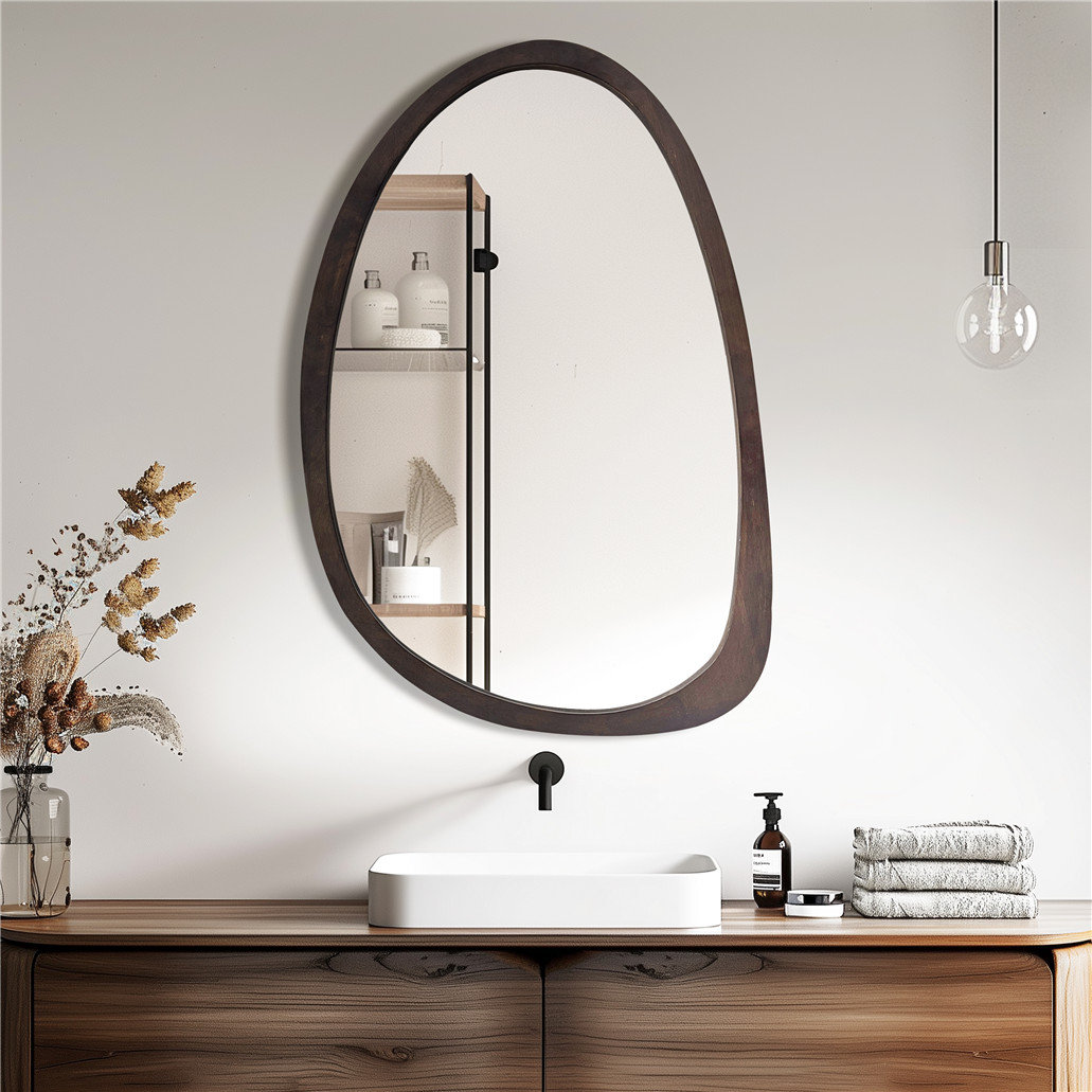Wayfair, Metro Lane Asymmetrical Wood Framed Wall Accent Mirror