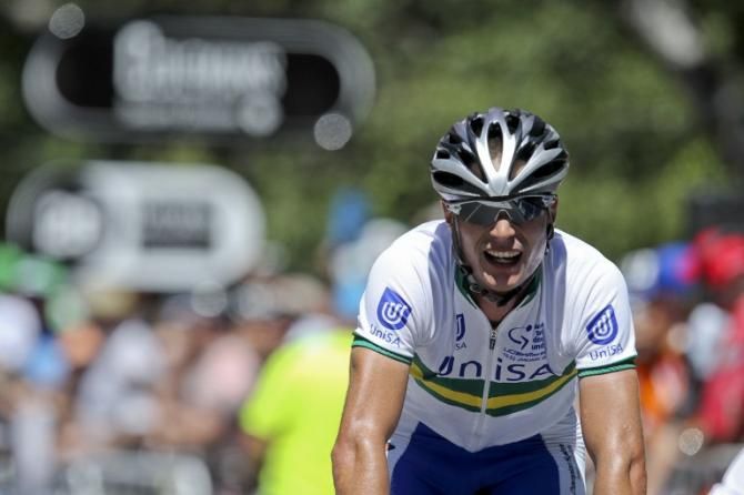 An epic win... Will Clarke (UniSA - Australia) solos to victory in Stirling at the Tour Down Under