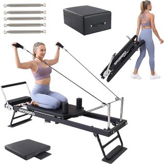 Grdsgrd Pilates Reformer Machine Foldable Pilates Reformer Machine Equipment for Home Workouts,portable Reformer Pilates Machine for Home Gym,black