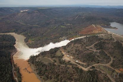 The Oroville Dam emergency spillway on Monday.